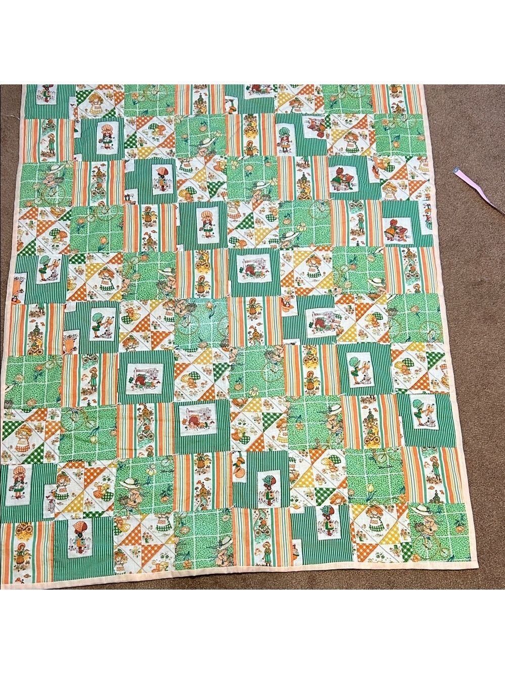 Green & Orange Patchwork lap quilt, picnic quilt, child’s quilt. 40”x50”.